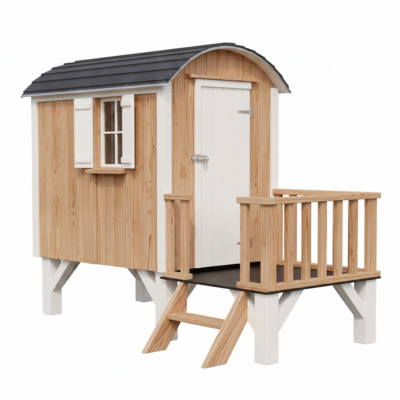Holz Kinderspielhaus mit Terrasse, Fensterläden, Blechdach