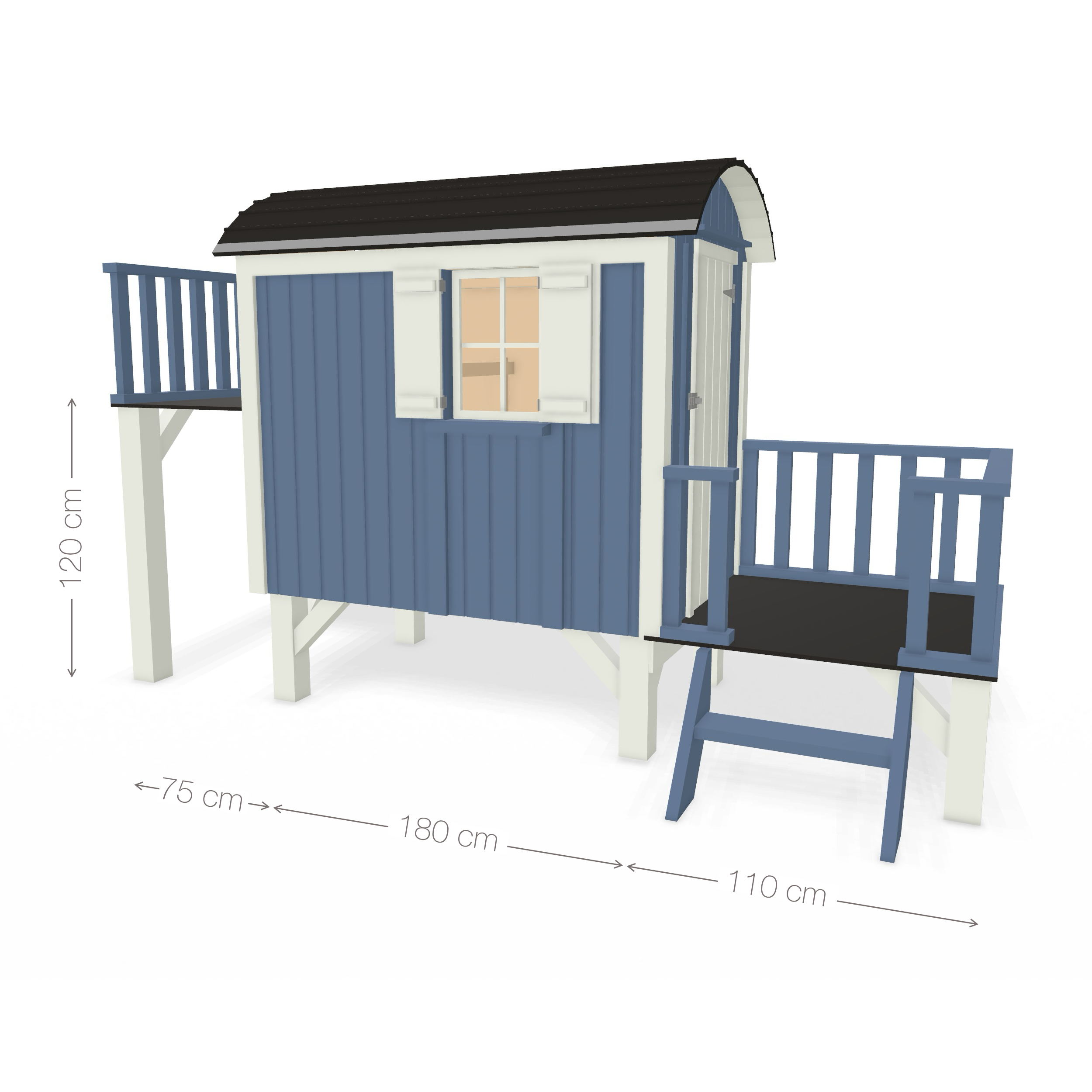 Maße für das Kinderspielhaus mit Terrasse und Hochebene